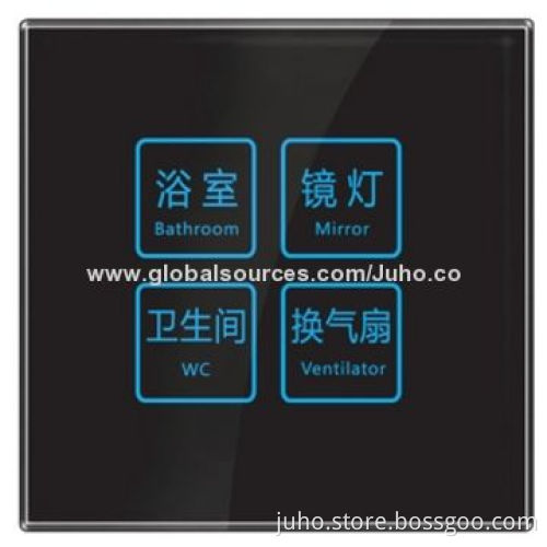 New Hotel Touch Switch for Bathroom, Black Glass Panel